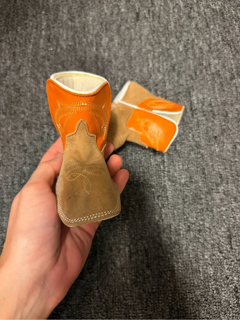 Kids Tan and Orange Cowboy Booties